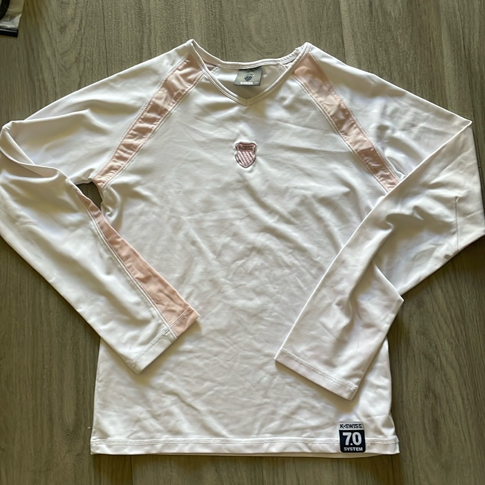 K Swiss white and baby pink long sleeve athletic top
